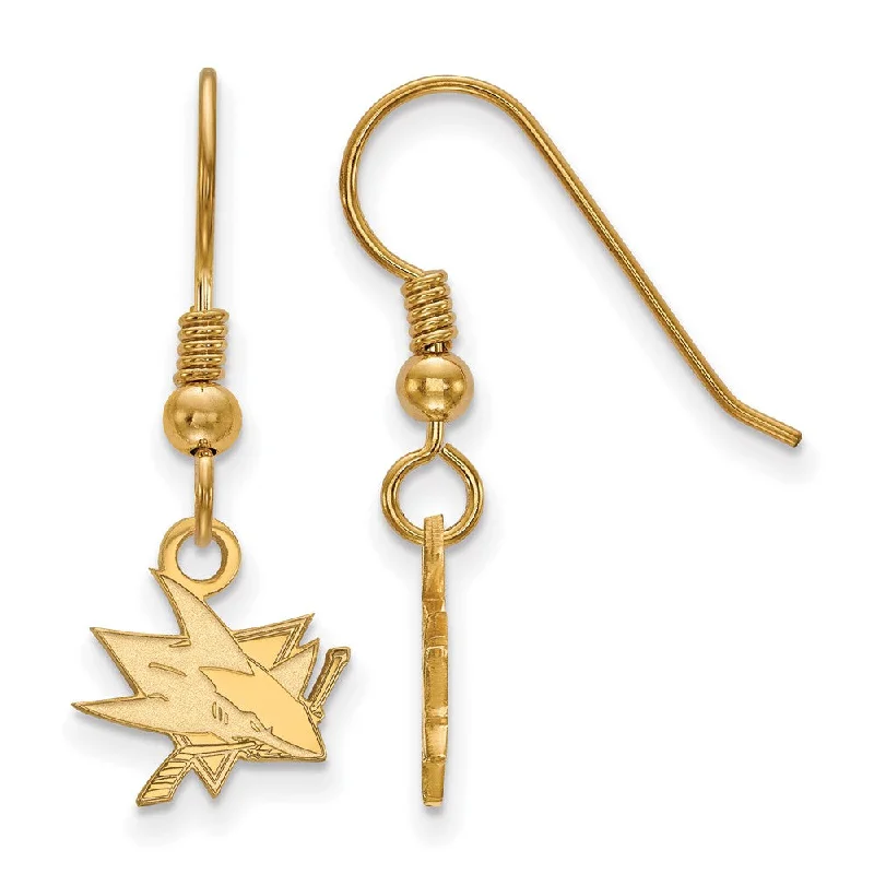 rose gold earrings for women -SS 14k Yellow Gold Plated NHL San Jose Sharks XS Dangle Earrings