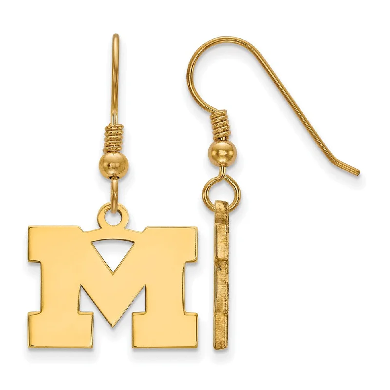 clip-on earrings for women -14k Gold Plated Silver Michigan (Univ of) Small Dangle Earrings