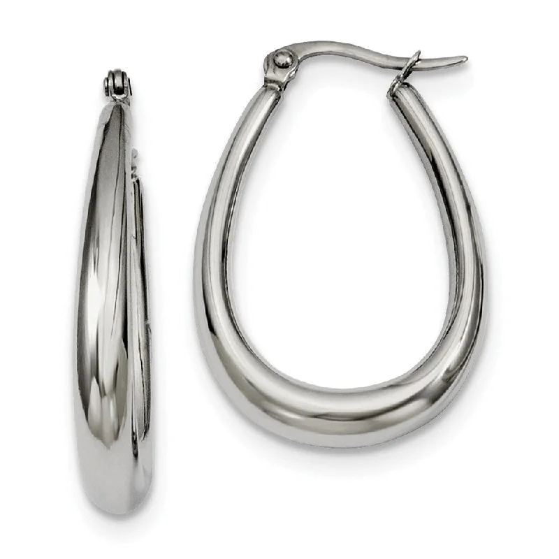 wedding earrings for women -Tapered Teardrop Hoop Earrings in Stainless Steel - 32mm (1 1/4 Inch)