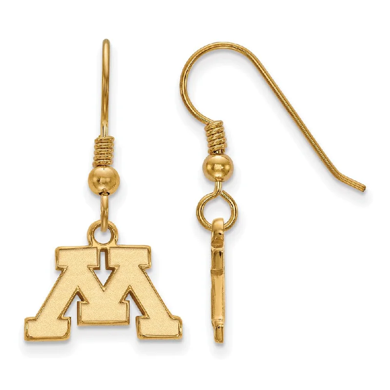 trendy earrings for women -14k Gold Plated Silver University of Minnesota XS Tiny Dangle Earrings