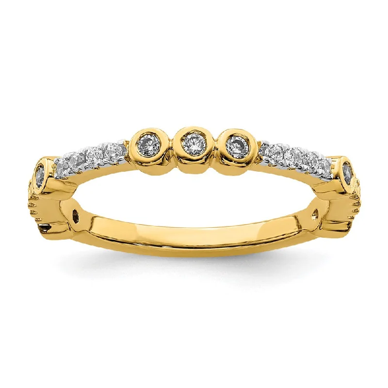 textured rings for women -2mm 14k Yellow Gold White Topaz & .08 Ctw Diamond Stackable Band