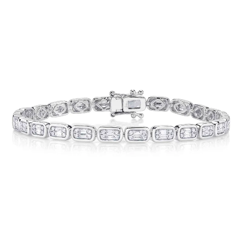 baguette stone bracelets for women -14kt. White gold Diamond Baguette Tennis Bracelet with 1.53ct Diamond Baguette Bezel set