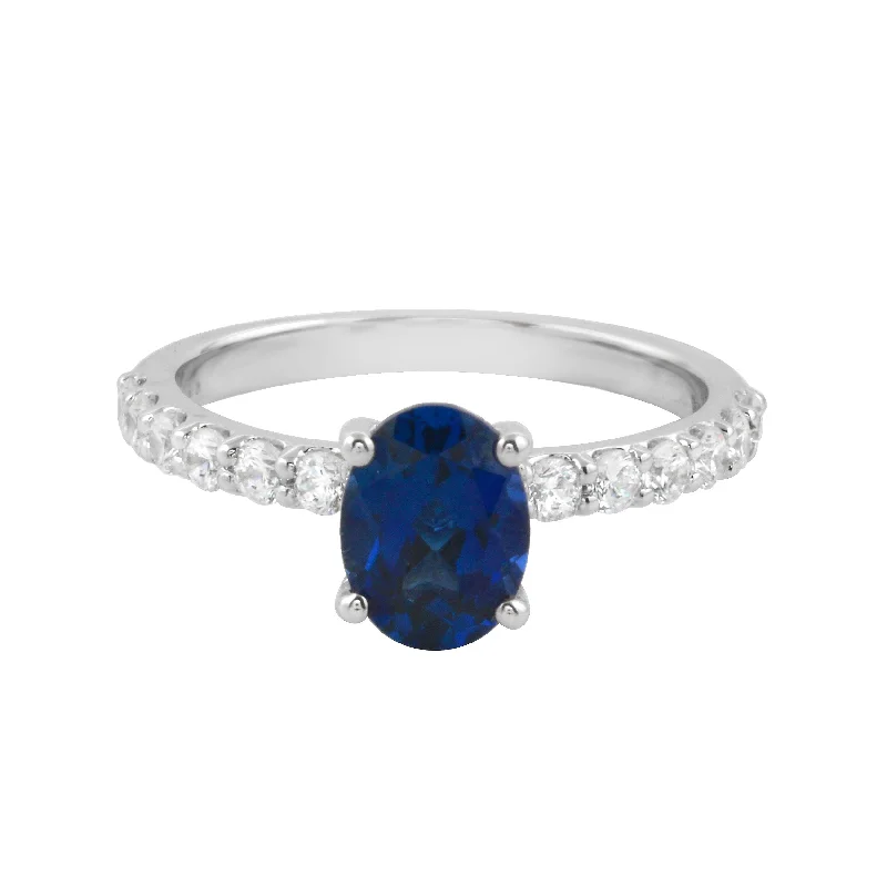 east-west engagement rings -Oval Solitaire Sapphire and Diamond Pavé Band Engagement Ring