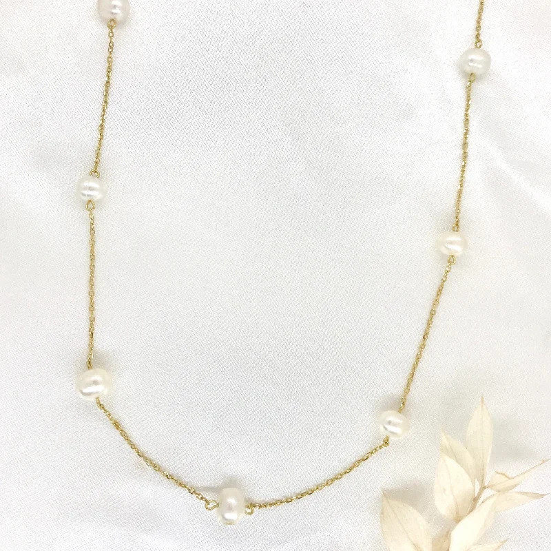 wedding pearl necklaces for women -18k/925 Vermeil Spaced Pearl Necklace