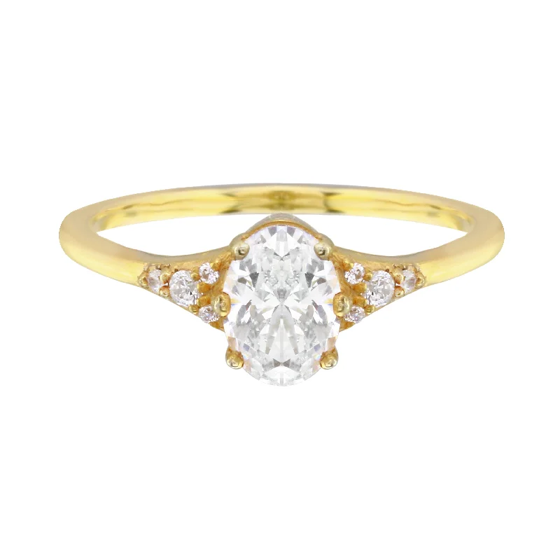 promise engagement rings -Oval Diamond and Tiny Pavé Side Stones Engagement Ring