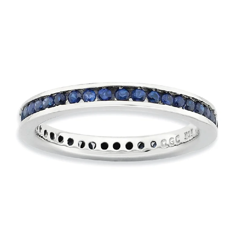 delicate charm rings for women -2.5mm Sterling Silver Stackable Created Sapphire Channel Eternity Band