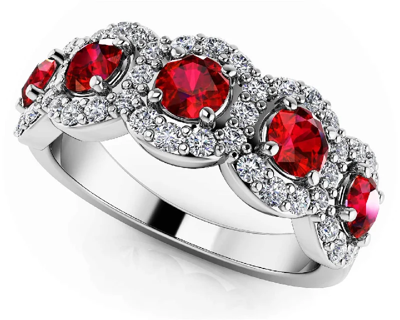 simple band rings for women -Cherry Blossom Gemstone & Diamond Halo Ring