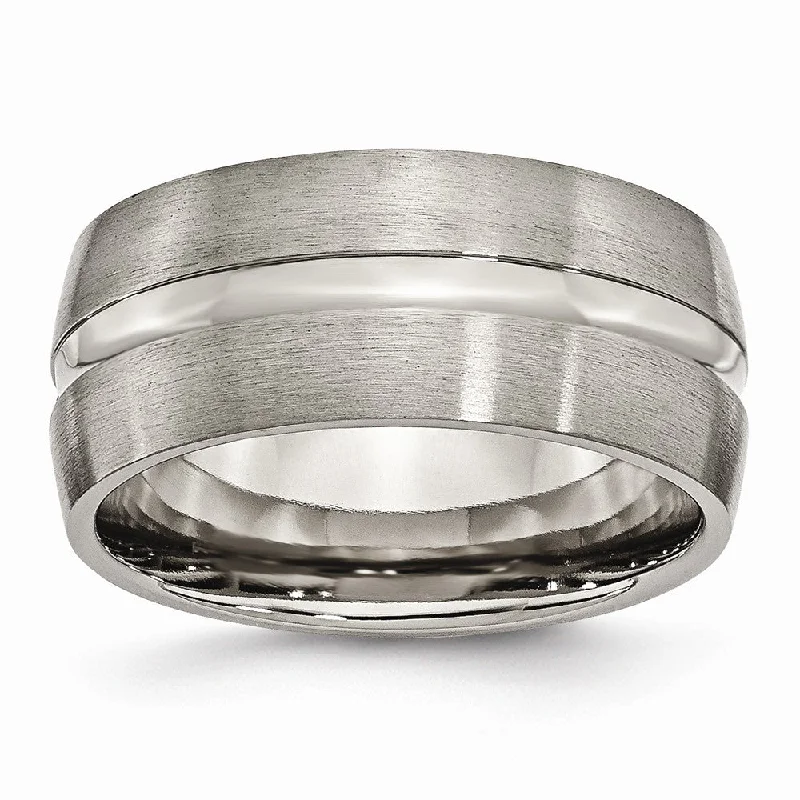 sun and moon rings for women -Titanium, 10mm Center Grooved Band