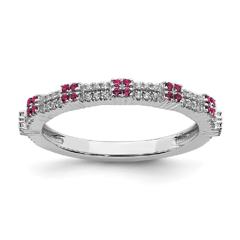 rose gold rings for women -2.5mm Rhodium Sterling Silver, Lab Created Ruby & Diamond Stack Band