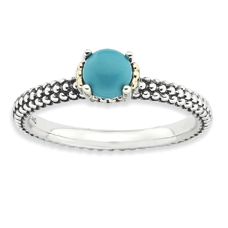 heart-shaped rings for women -Antiqued Sterling Silver & 14K Gold Plated Stackable Turquoise Ring