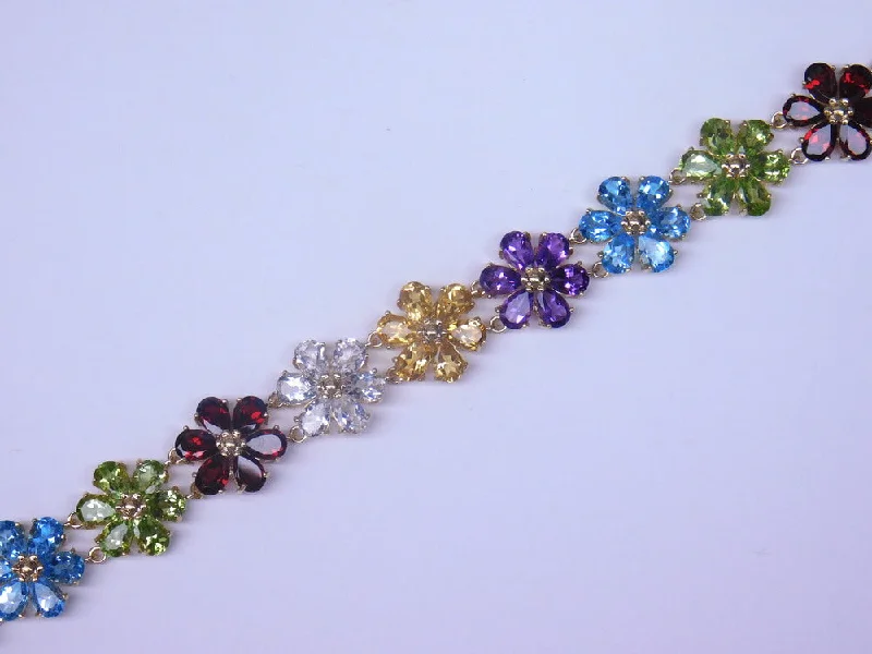 stylish silver bracelets for women -14K ESTATE MULTIGEMSTONE FLOWER BRACELET