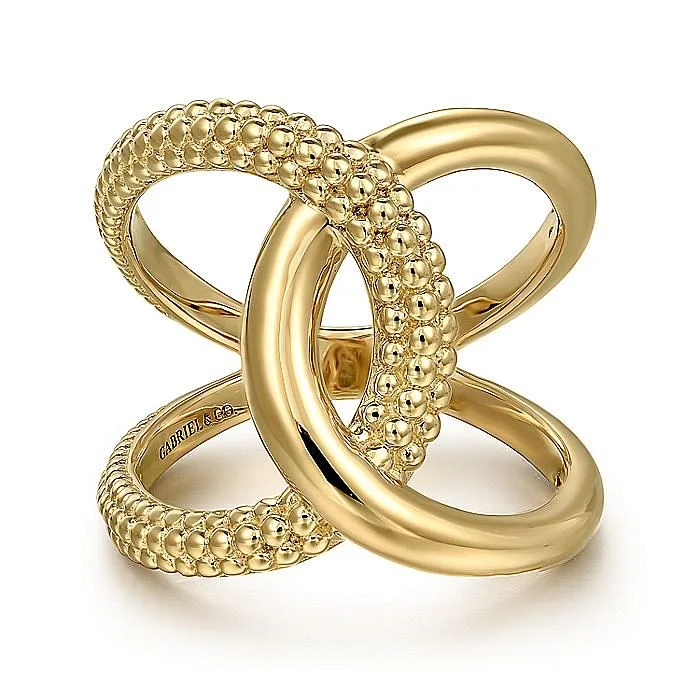 bold fashion rings for women -Bujukan Twisted Ring in Yellow Gold by Gabriel & Co.