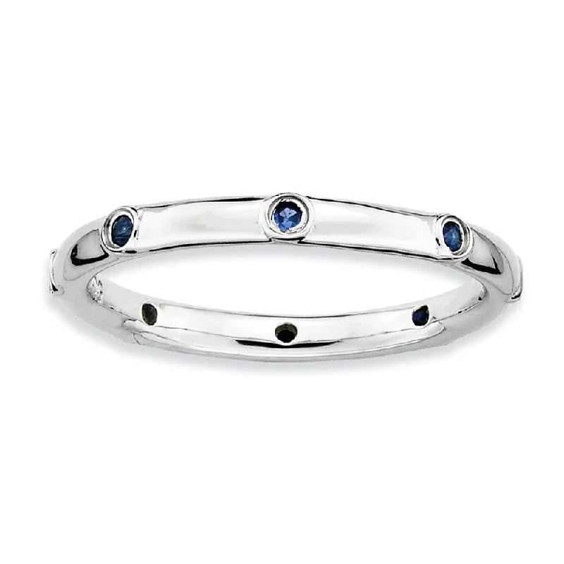 crystal teardrop rings for women -Sterling Silver Stackable Created Sapphire Accent 2.25mm Band