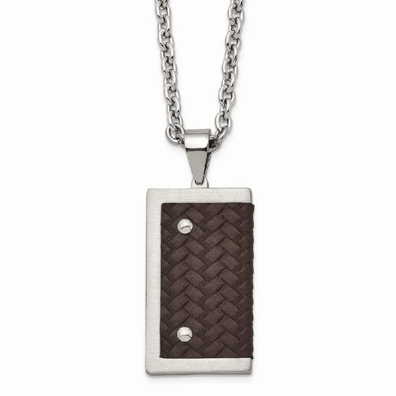 zodiac sign necklaces for women -Stainless Steel Reversible Brushed & Polished with Brown Leather Necklace