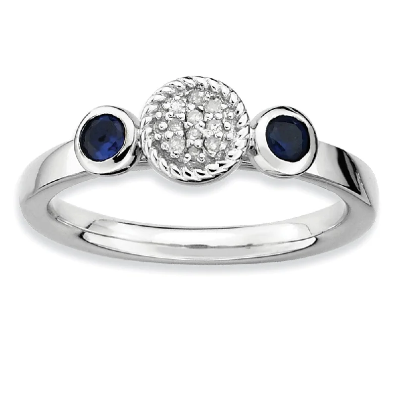 sun and moon rings for women -Sterling Silver Stackable Created Sapphire & .05Ctw HI/I3 Diamond Ring