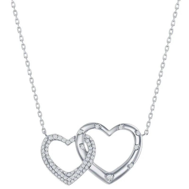 sapphire pendant necklaces for women -Classic Women's Necklace - Sterling Silver Micro Pave CZ Interlocking Hearts | M-6630