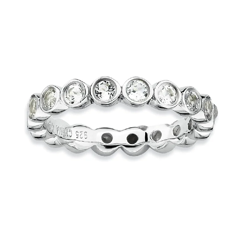 silver rings for women -Sterling Silver Stackable Bezel Set White Topaz 3.5mm Band