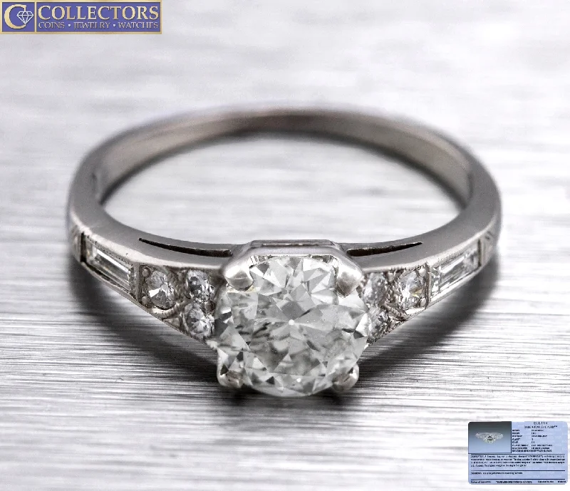 engraved engagement rings -Lovely Ladies Platinum 0.94ct H-I I1 Round Brilliant Diamond Engagement Ring EGL