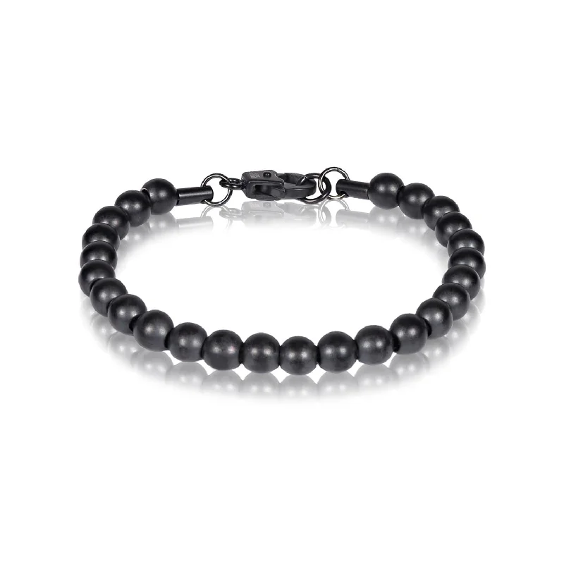 two-tone bracelets for women -A.R.Z Men’S 7mm Black On Black Steel Bead Bracelet