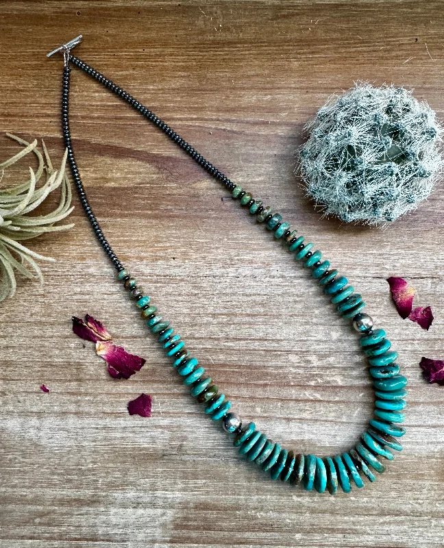 best delicate necklaces for women -22 inch greener graduated turquoise necklace with Sterling silver pearls