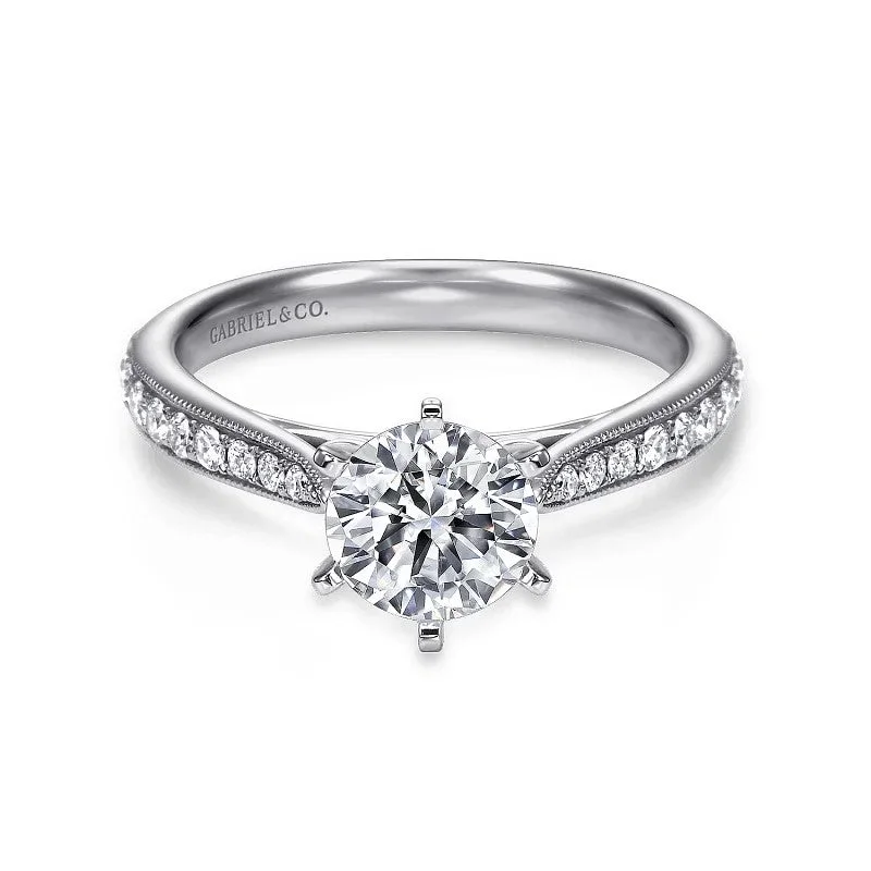 Victorian engagement rings -14K White Gold Round Diamond Engagement Ring