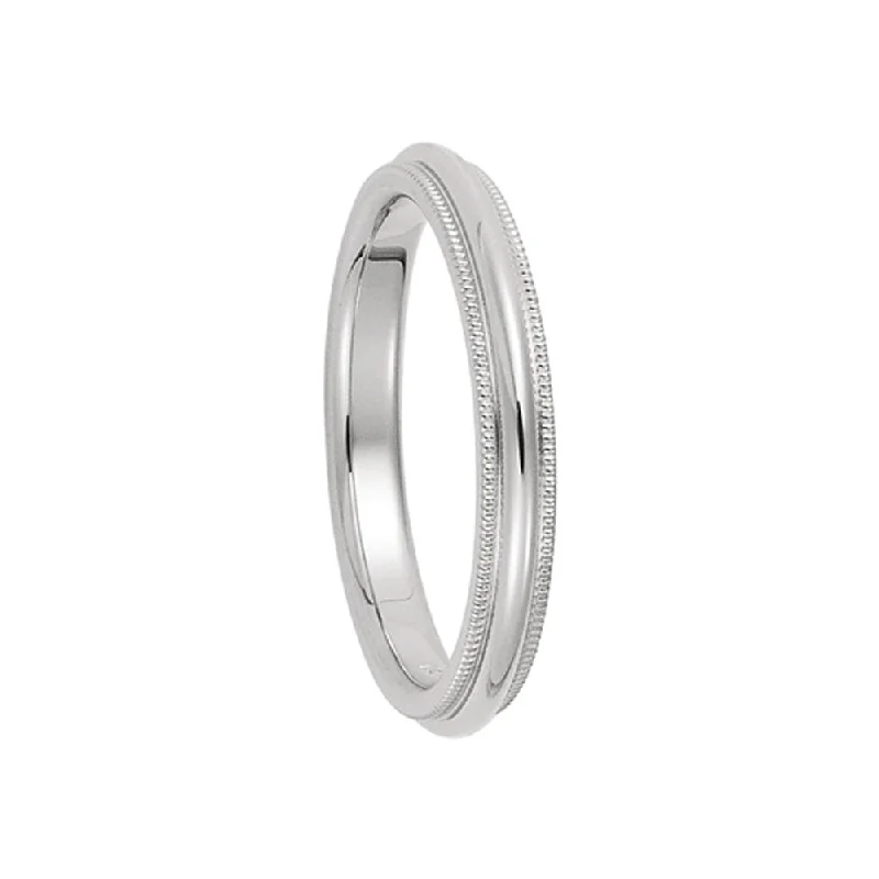 birthstone rings for women -4mm Milgrain Edge Comfort Fit Domed Band in 14k White Gold