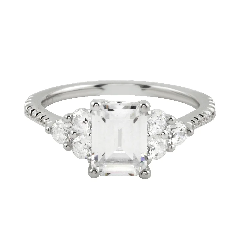 opal engagement rings -Emerald Cut Diamond Trio Engagement Ring