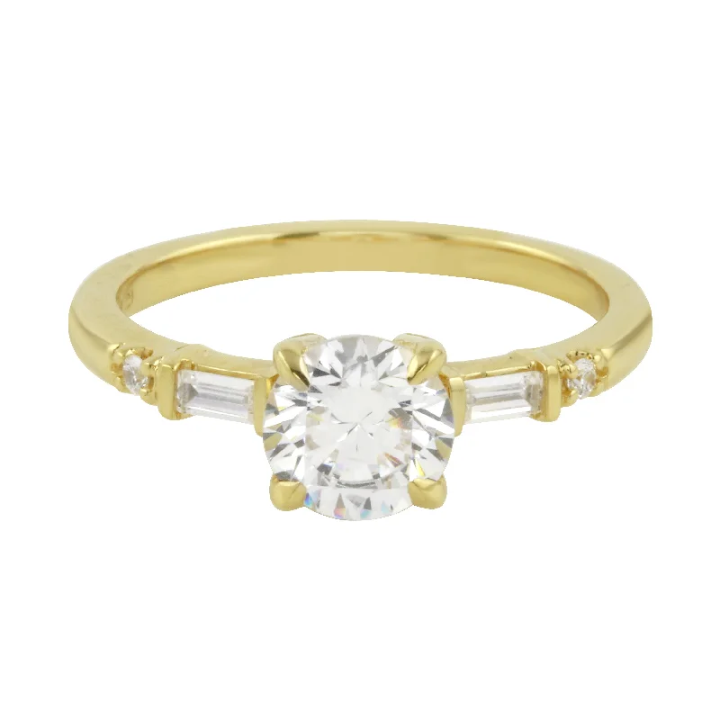 baguette engagement rings -Vintage Inspired Round Brilliant and Baguette Diamond Engagement Ring