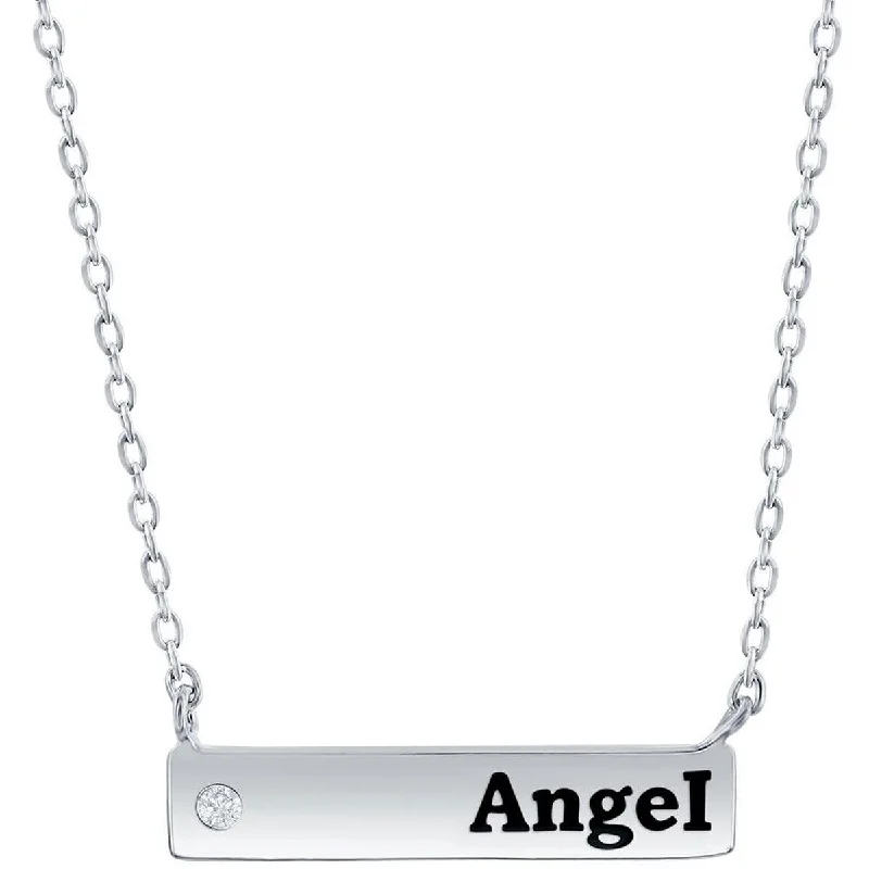 white gold necklaces for women -Classic Women's Necklace - Sterling Silver Bar and CZ Angel | M-6786