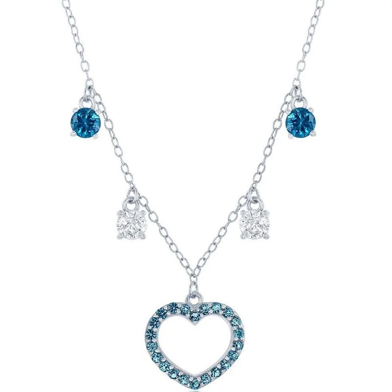 sapphire pendant necklaces for women -Classic Women's Necklace - Sterling Silver Station White and Blue CZ Heart | M-6942