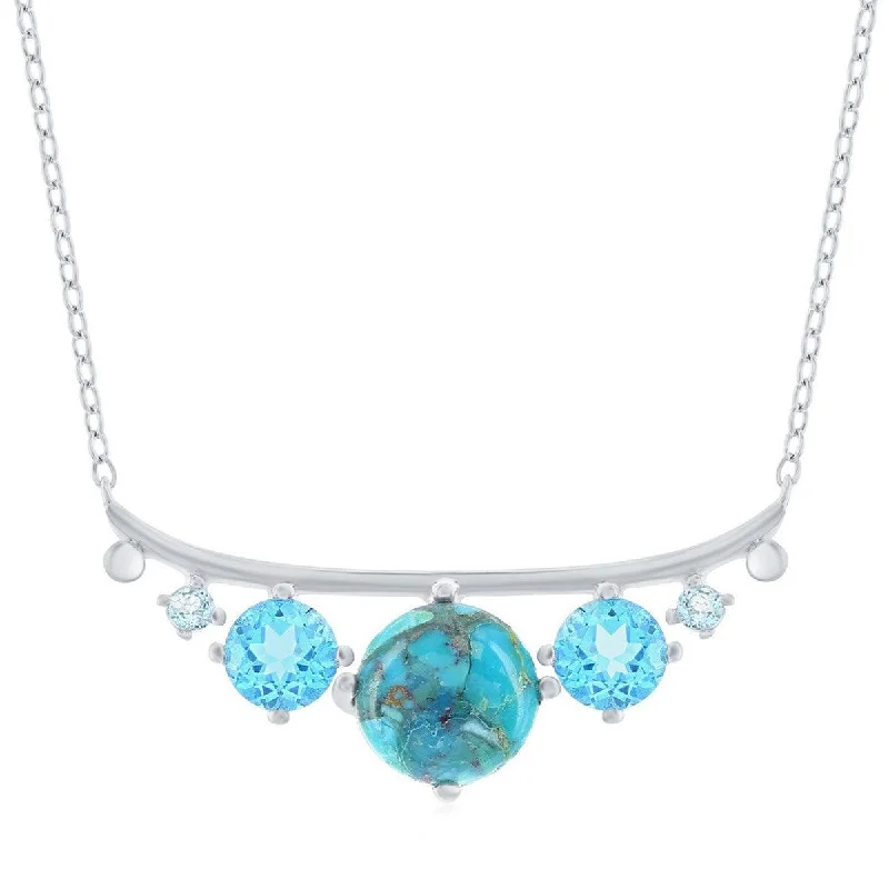 open circle necklaces for women -Classic Women's Necklace - Sterling Graduating Round Turquoise and Blue CZ | M-6848