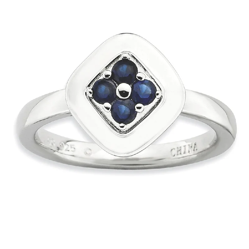 two-tone rings for women -Silver Stackable Created Sapphire Ring