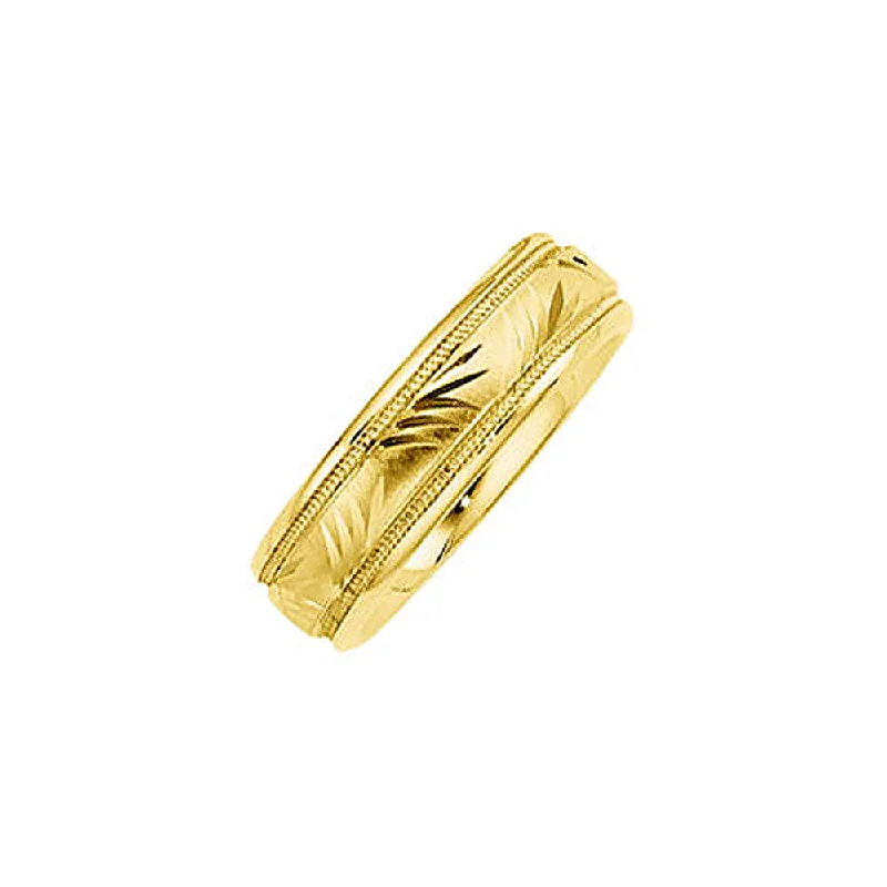 open heart rings for women -6mm Comfort Fit Engraved Design Band in 14k Yellow Gold