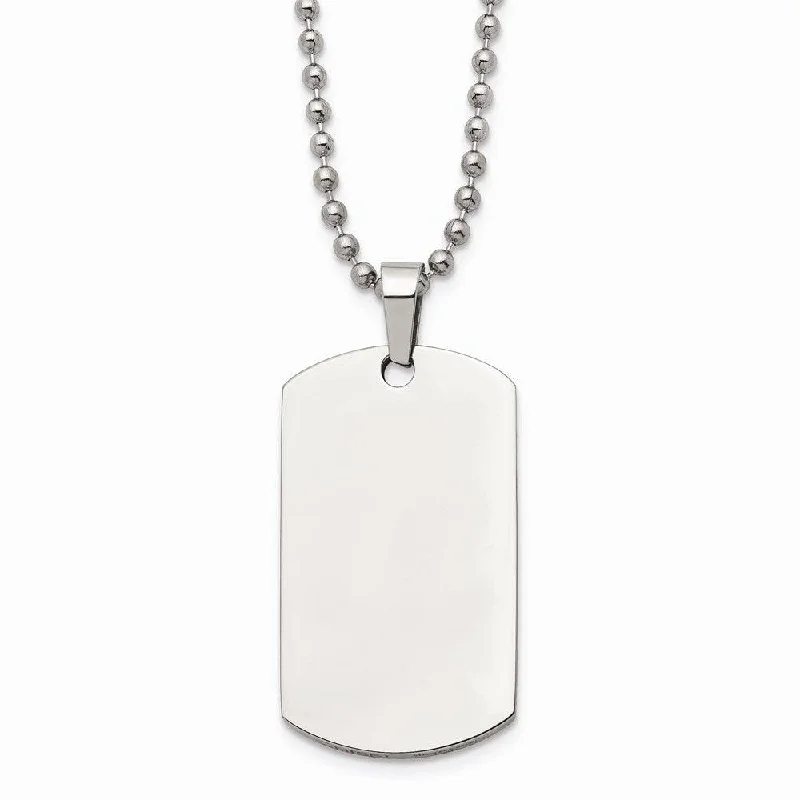 floral pendant necklaces for women -Stainless Steel Brushed & Polished Rounded Edge 2mm Thick Dog Tag Necklace