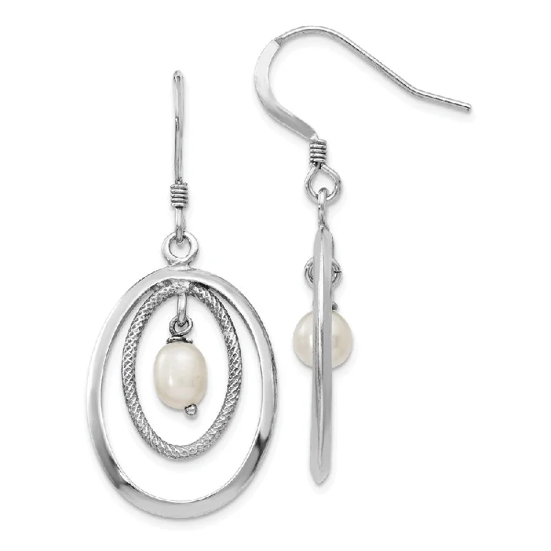 gemstone earrings for women -18 x 39mm Silver, FW Cultured White Pearl & Oval Dangle Earrings