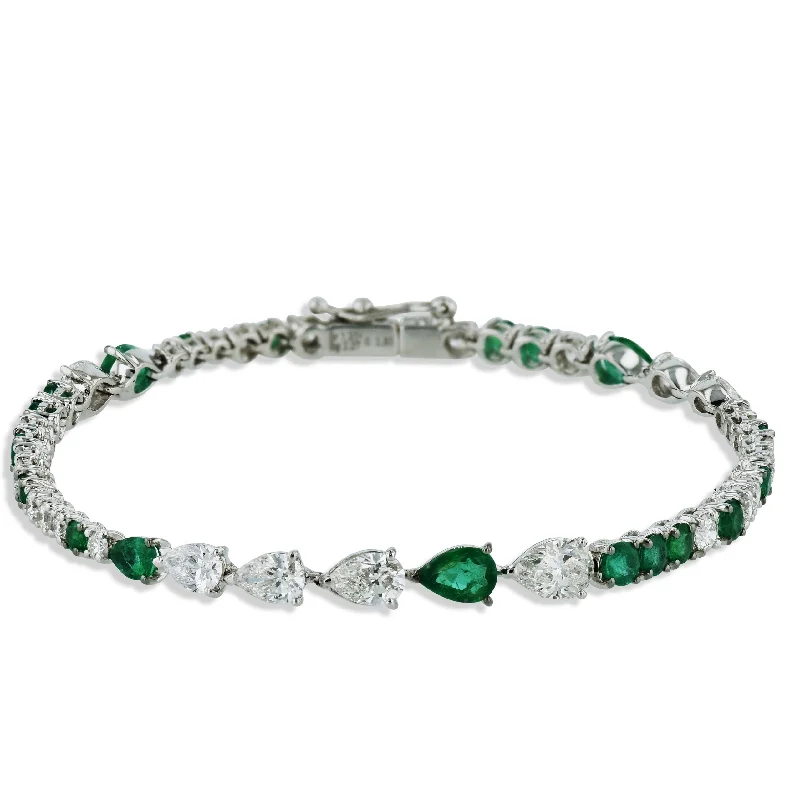 bold fashion bracelets for women -Diamond and Emerald 18K White Gold Bracelet