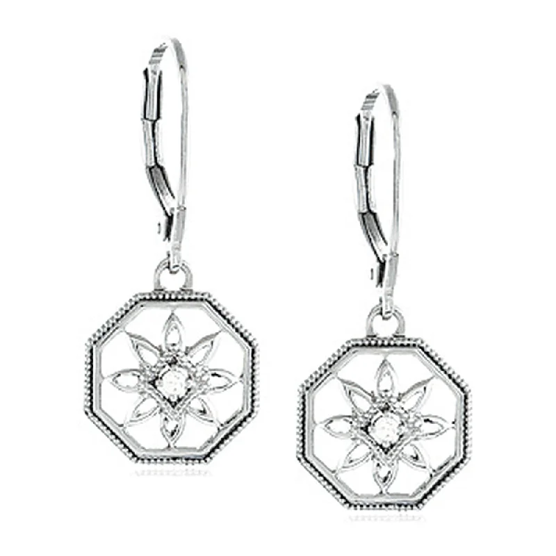 diamond infinity earrings for women -Vintage Style Diamond Octagon Earrings in Sterling Silver