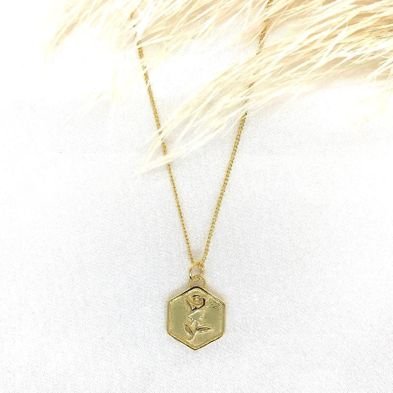 delicate charm necklaces for women -18K/925 Vermeil Hexagon Rose Necklace