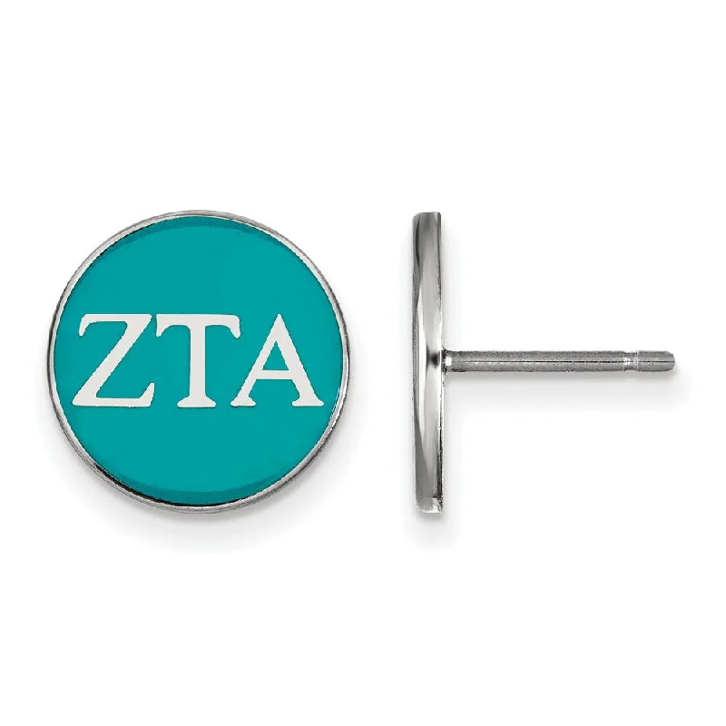 antique earrings for women -Sterling Silver, Blue-Green Enamel Zeta Tau Alpha Post Earrings