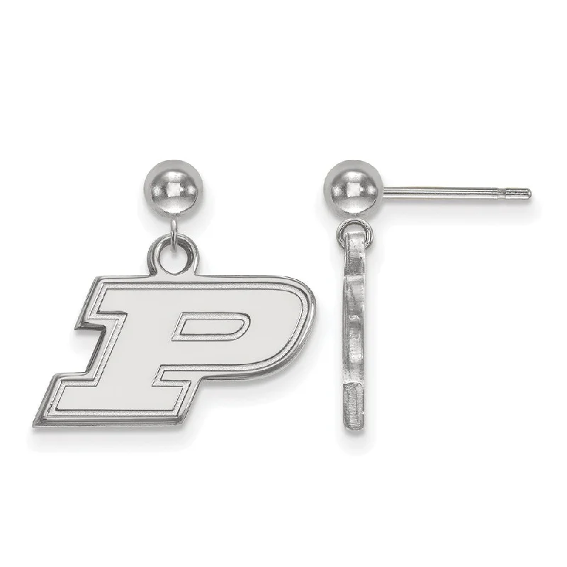 pearl drop earrings for women -Sterling Silver Purdue Initial P Ball Dangle Earrings