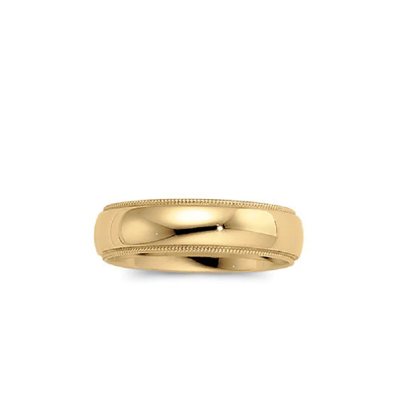 high-end rings for women -6mm Light Milgrain Edge Comfort Fit Domed Band in 10k Yellow Gold