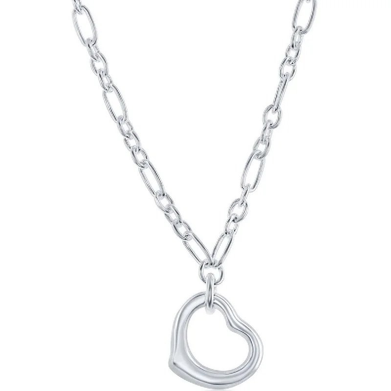 moon necklaces for women -Classic Unisex Necklace - Sterling Silver Open Heart Pendant | N-5156