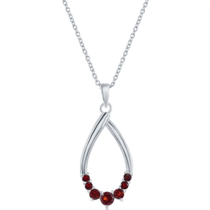 open heart necklaces for women -Classic Women's Necklace - Sterling Silver Pear-shaped Garnet Gemstone | M-6948