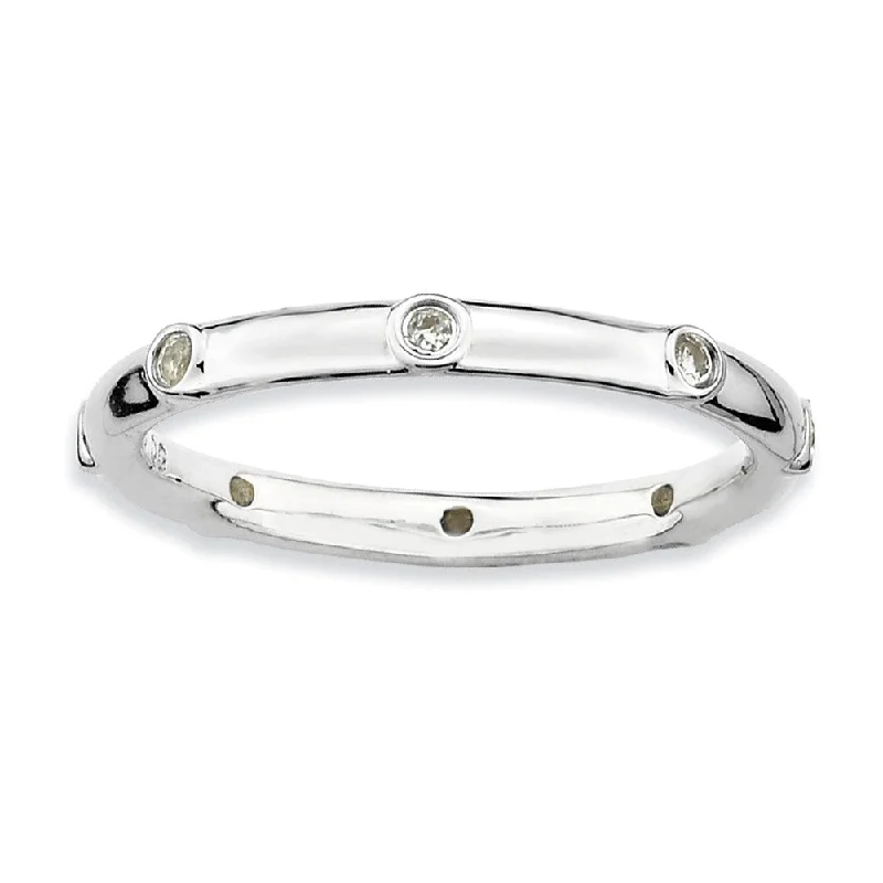 modern geometric rings for women -Sterling Silver Stackable White Topaz Accent 2.25mm Band