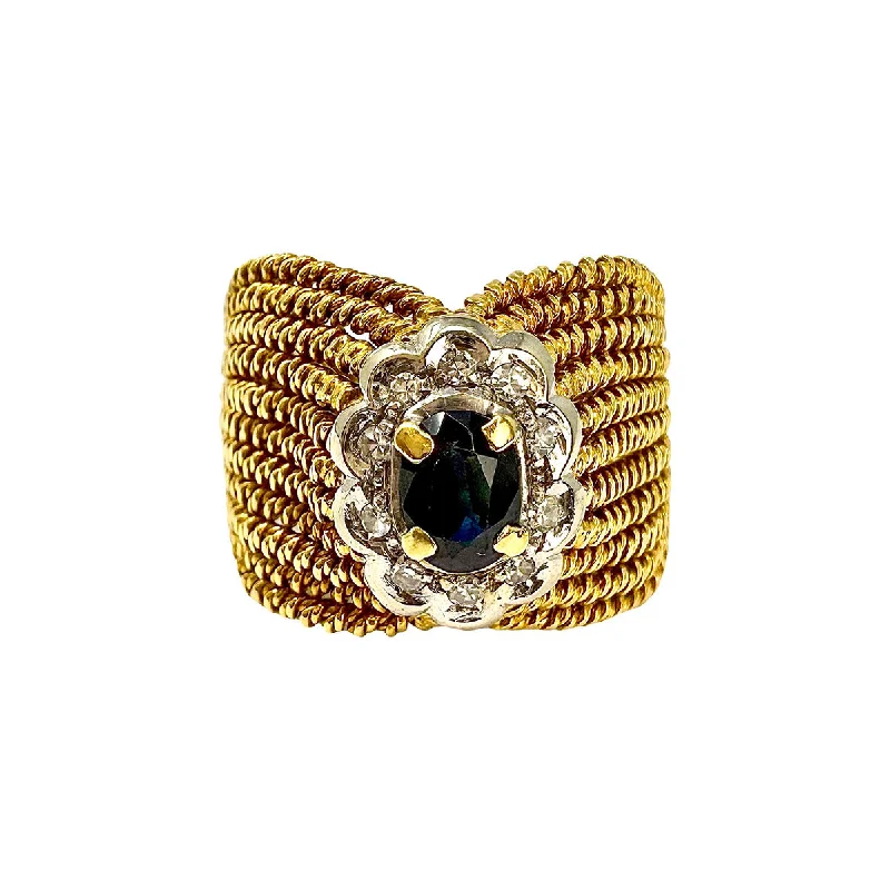 elegant promise rings for women -18K Gold Rope Ring with Sapphire and Diamond