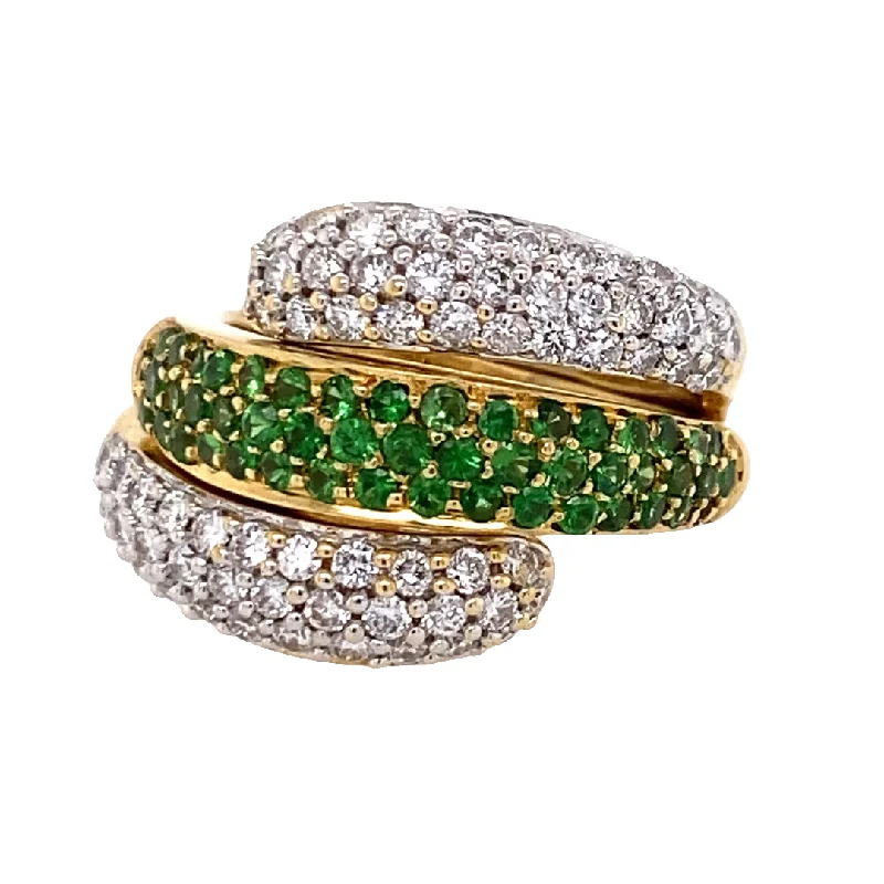 zodiac sign rings for women -Estate Two-Piece Diamond & Tsavorite Ring in Yellow Gold