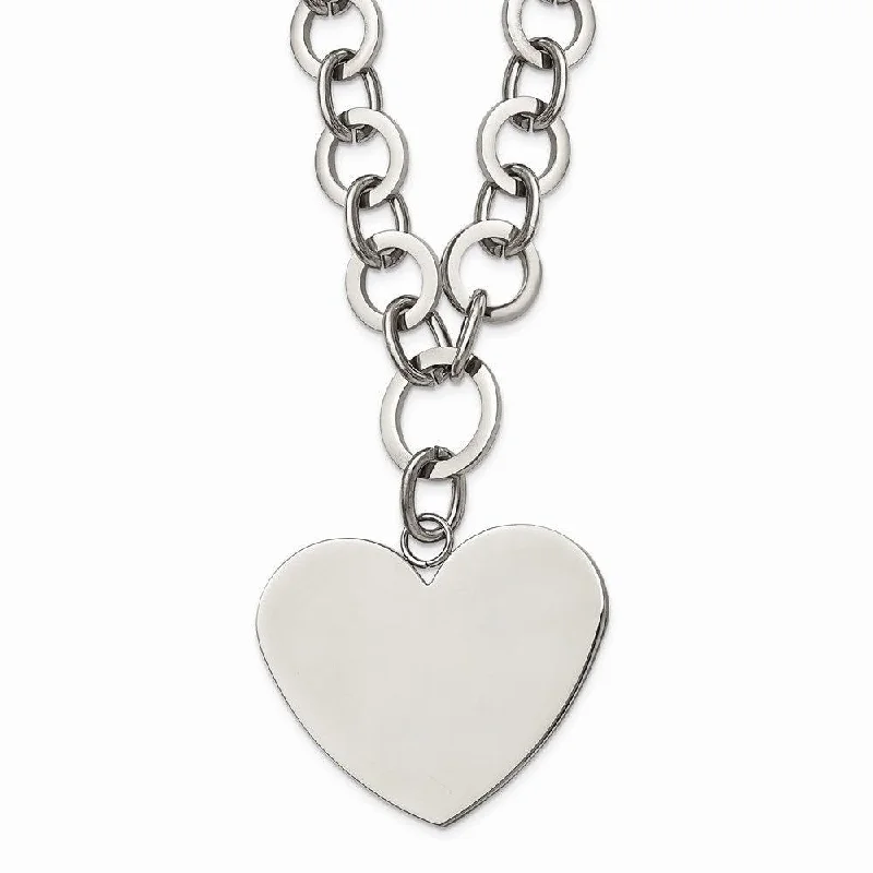 thin layering necklaces for women -Stainless Steel Polished Large Heart w/1.75in ext. Necklace