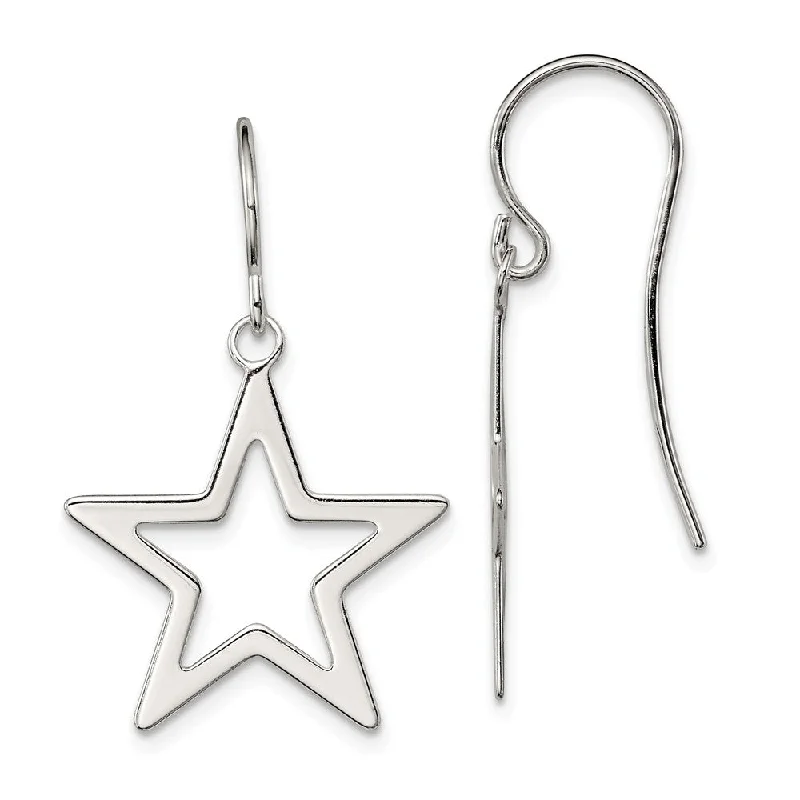 elegant drop earrings for women -20mm Polished Open Star Dangle Earrings in Sterling Silver