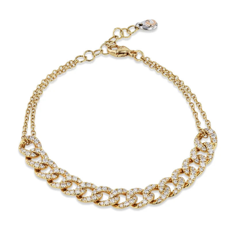 thin layering bracelets for women -Yellow Gold Pave Diamond Link Bracelet