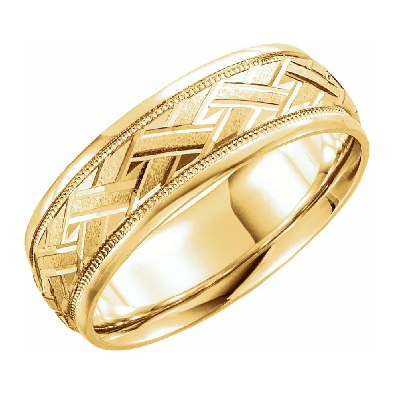 promise rings for women -7mm 14K Yellow Gold Woven Design Comfort Fit Band